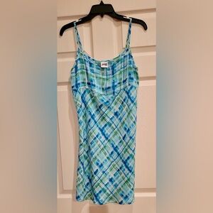 Vintage JAG Y2K Sleeveless Blue & Green Plaid Mini Slip Dress size small
